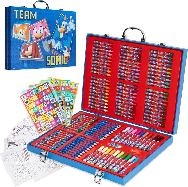 Супер Куфар за Рисуване 138 Елемента с Метални Закопчалки и Дръжка Соник, Sonic 40х29х5 см